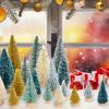 Blue Green Mini Christmas Tree with Jute Fiber Snow and Pinecones for Desk Top Decoration Small Holiday Tree for Home Décor