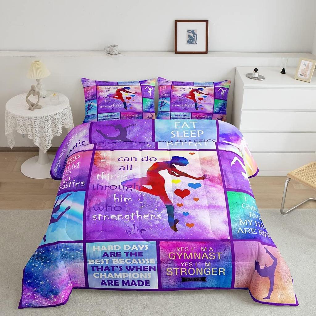 Gymnastics Reversible Single Duvet Cover,3D Sports Gymnast Bedding Set,Colorful Geometric Quilt Cover for Girls Teens Room Decor
