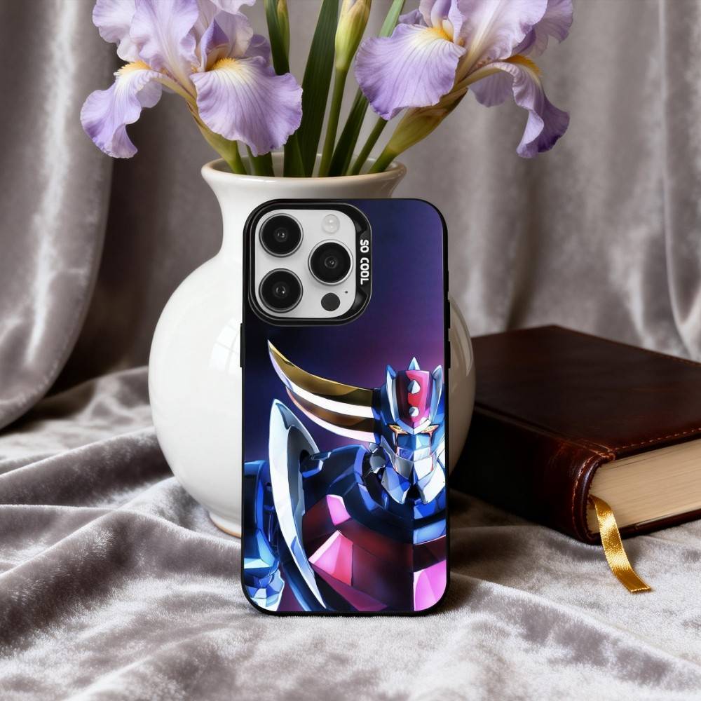 Animation UFO R-Robot-T G-Goldorak-K Phone Case For iPhone17,16,15,14,13,12,11 Plus,Pro Max Black Candy silver phone case