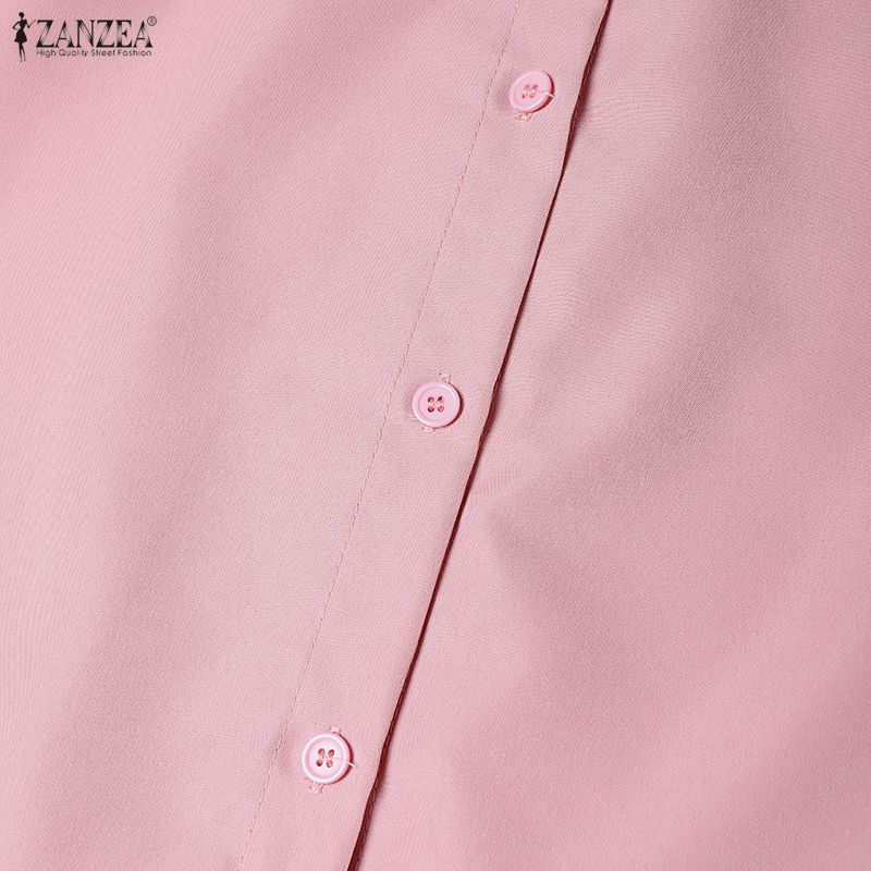 ZANZEA Women Casual Turn Down Collar Loose Summer Short Sleeve Dress