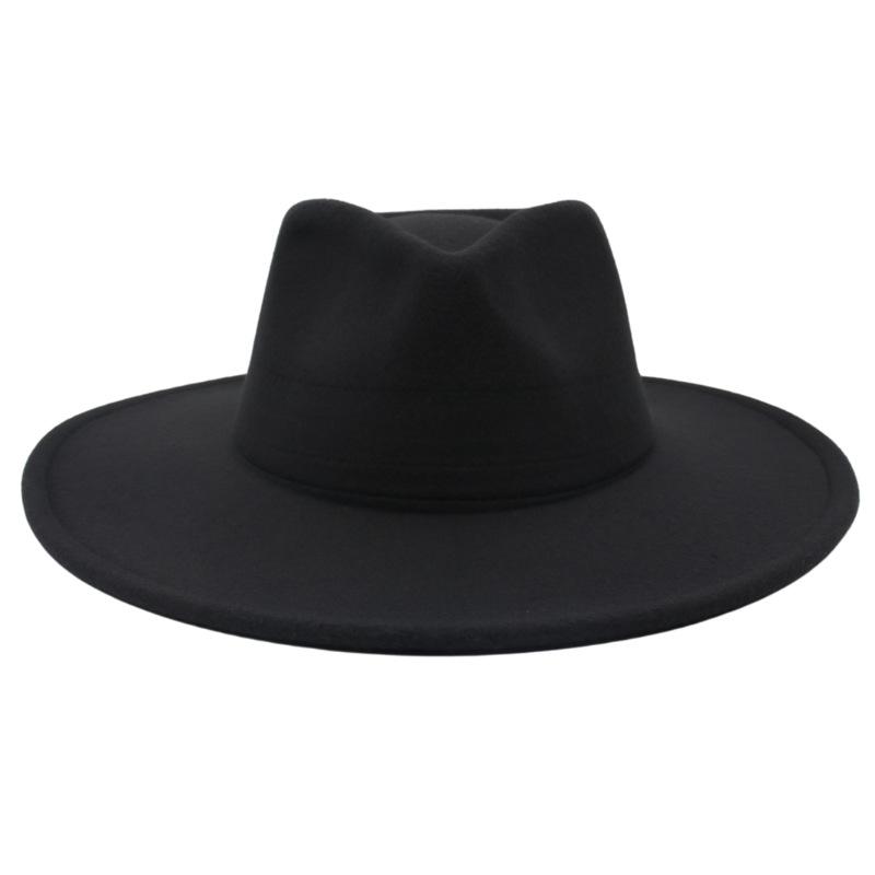 Big Brim Top Hat Women'S Coat With Hat Felt Hat Solid Color Cashmere Jazz Hat
