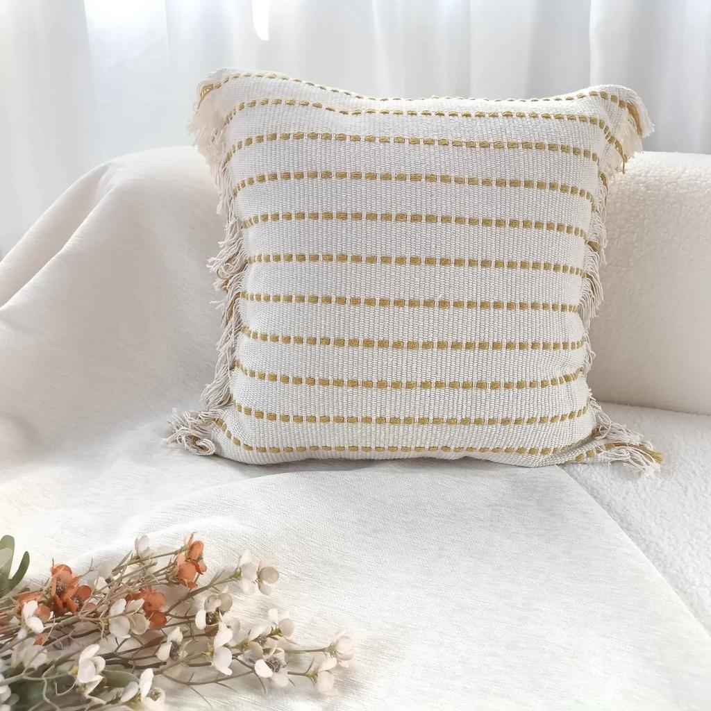 Fresh Knitted Striped Tassel Home Sofa Pillowcase Nordic Striped Minimalist Pillowcase Cojines Decorativos 45cm