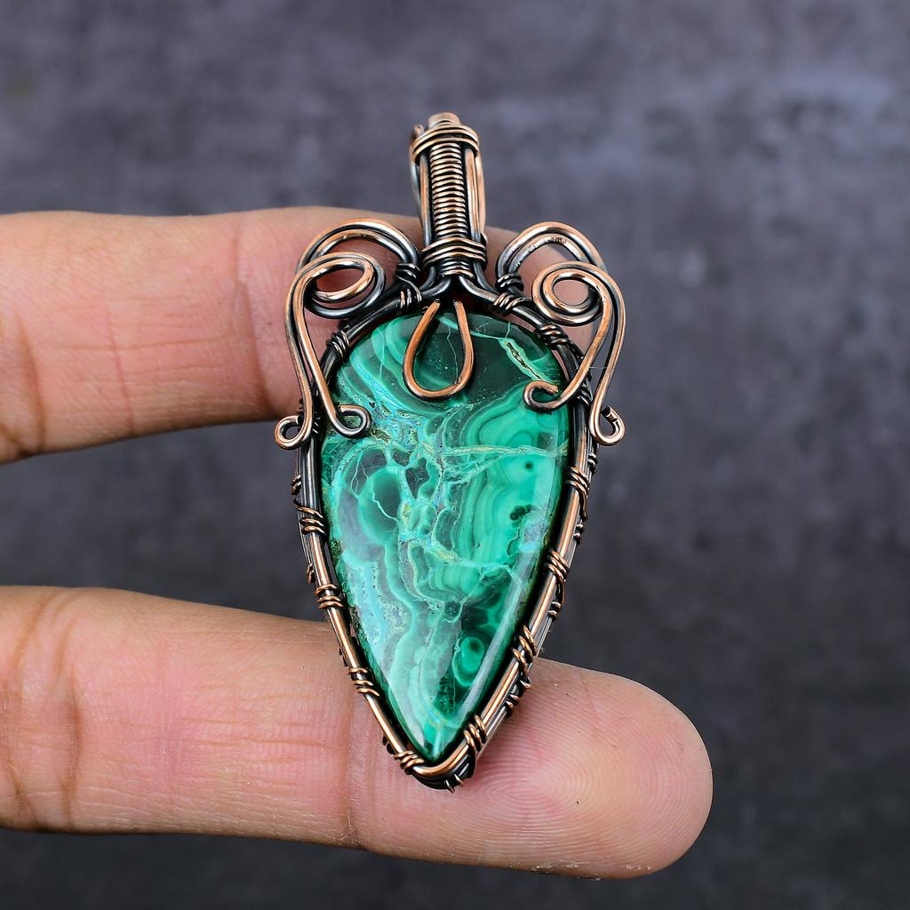 Malachite Gemstone Copper Wire Wrap Jewelry Pendant 2.48" u9C70