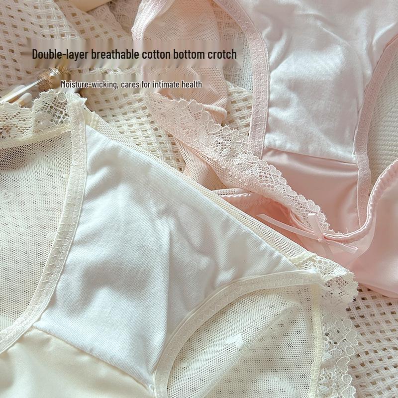 Slightly Tipsy Moonlight Mid-Waist French Satin Lace Briefs for Women