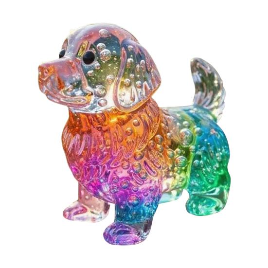 Colorful Glass Dog Ornaments Rainbow Gradient Puppy Figurines Decorative Dog Sculpture Gift for Holidays Birthdays