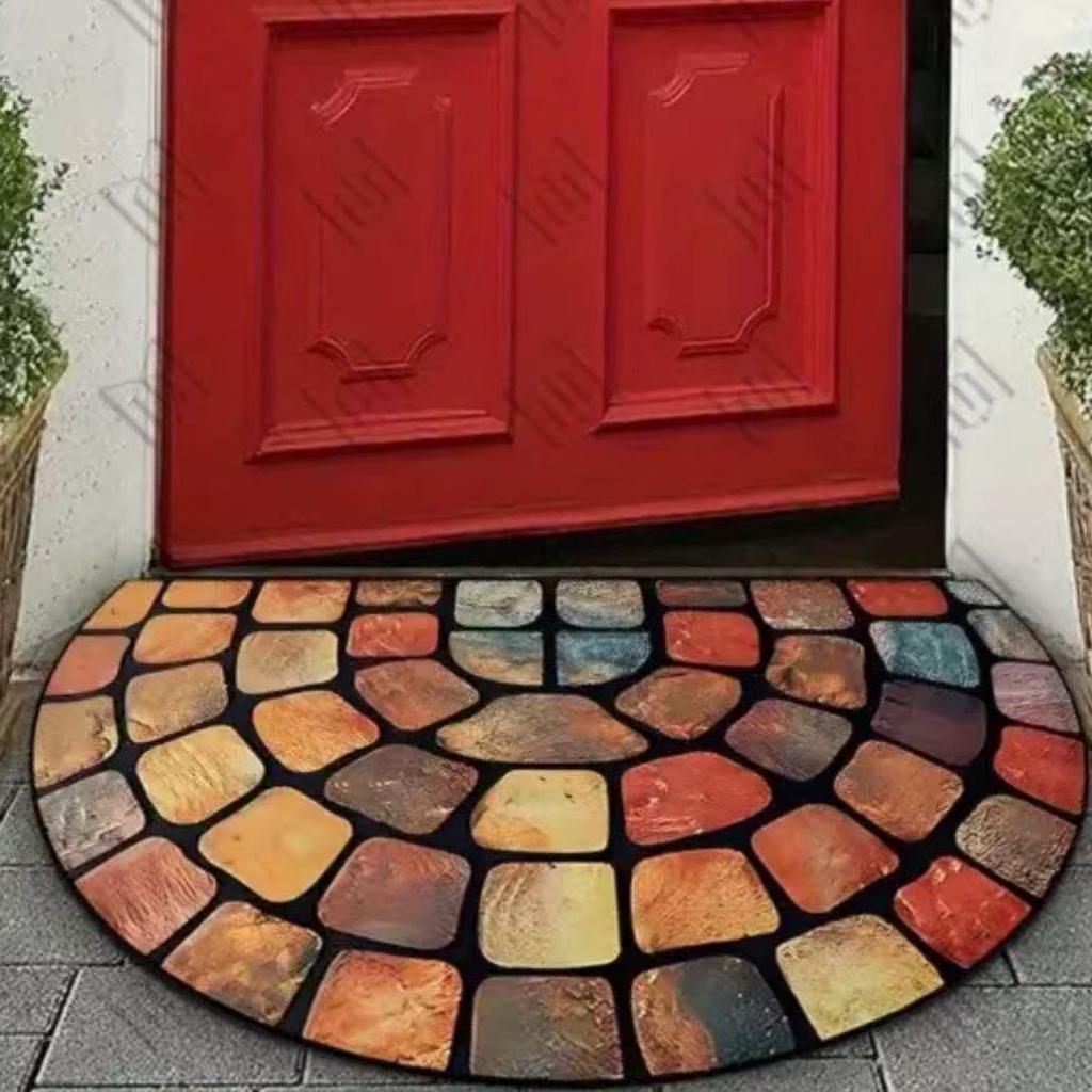 60*90CM Retro Semi-circular Floor MATS, Dirt-resistant and Water-absorbing Crystal Velvet Floor MATS, Suitable for Doorways, Bathrooms Living Rooms