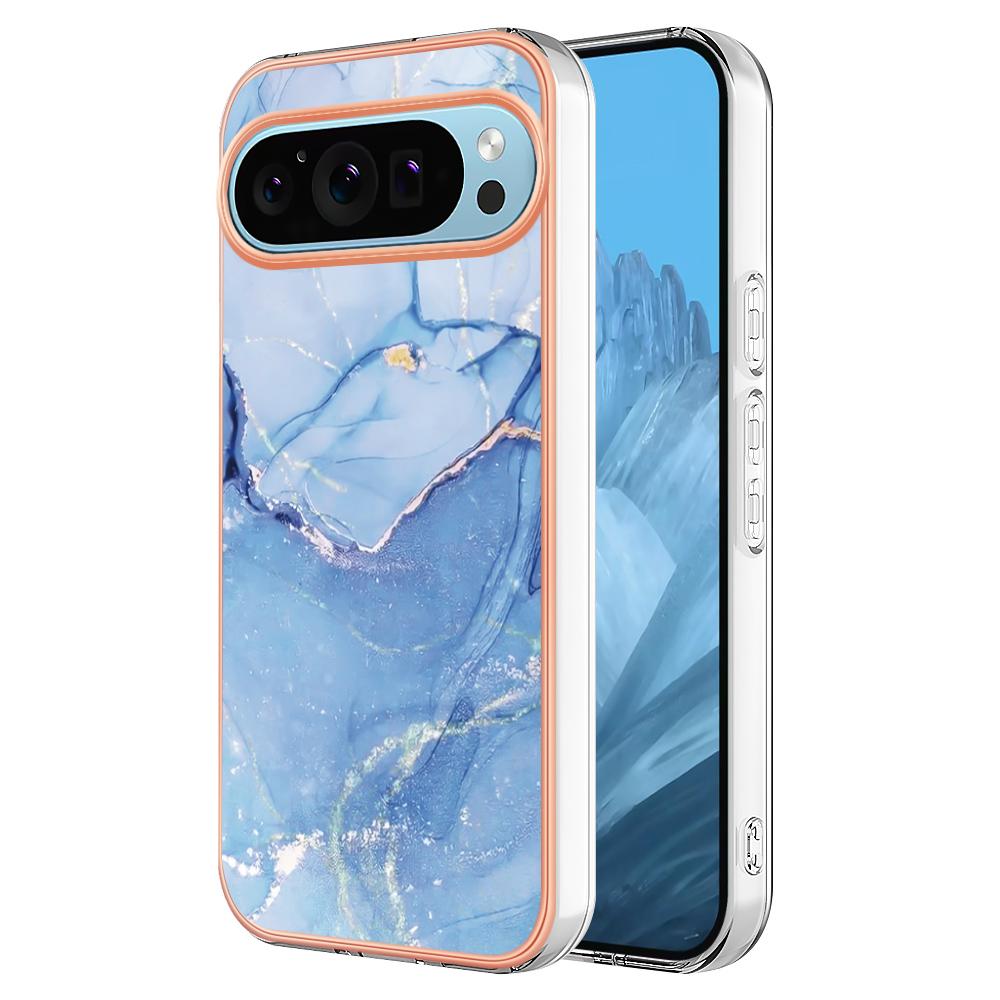YB IMD Series-16 Style-E For Google Pixel 9/Pixel 9 Pro TPU Marble Pattern Case Electroplating Edge Phone Cover