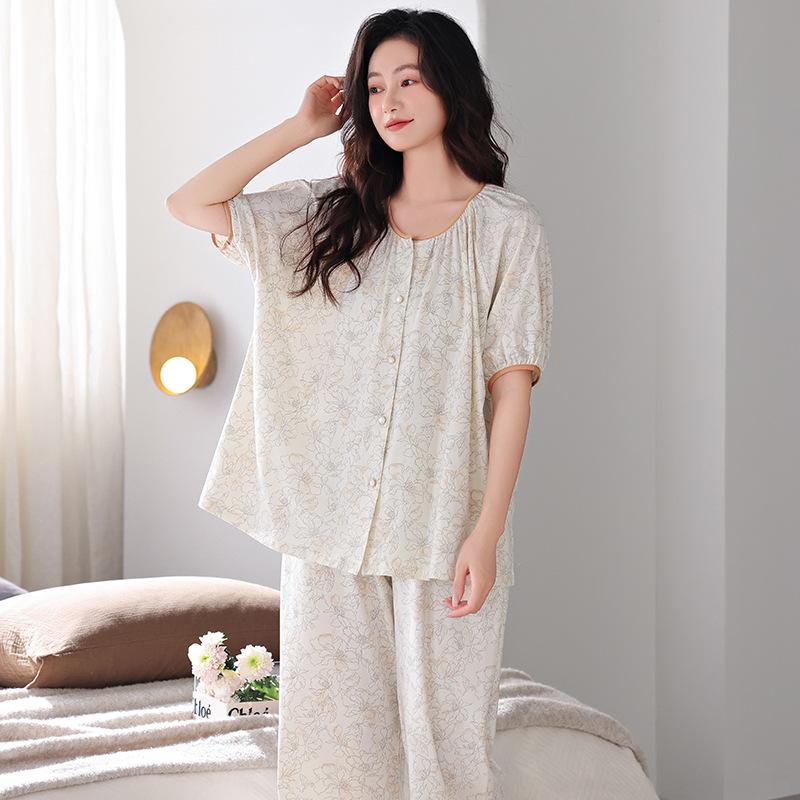 Pajamas Women's Summer Modal Short-sleeved Cropped Pants Thin Summer Casual Cool Can Be Worn Outside Summer Loungewear
