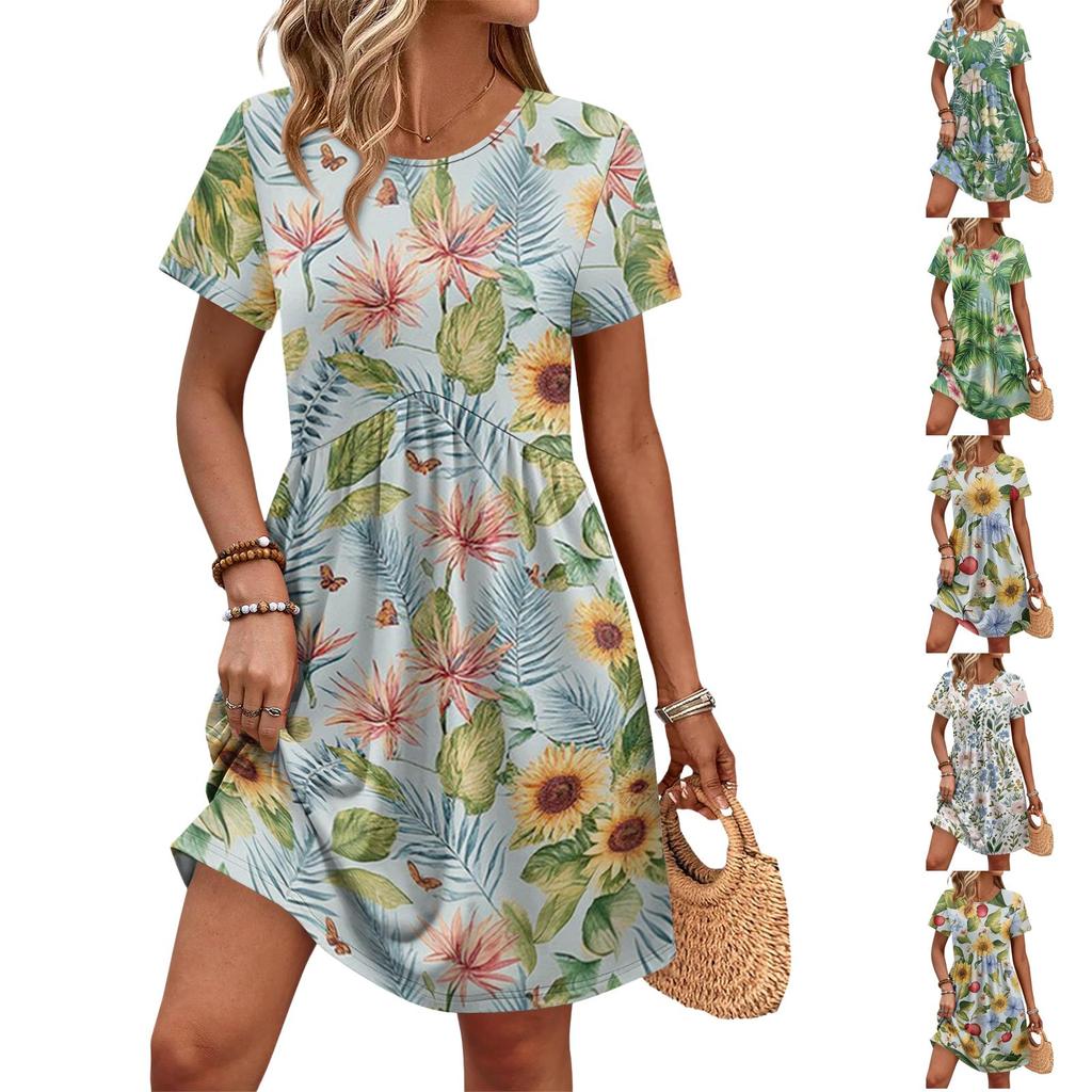 Dresses For Women Short Sleeve O Neck Casual Dresses Waist Maternity Dress With Pockets