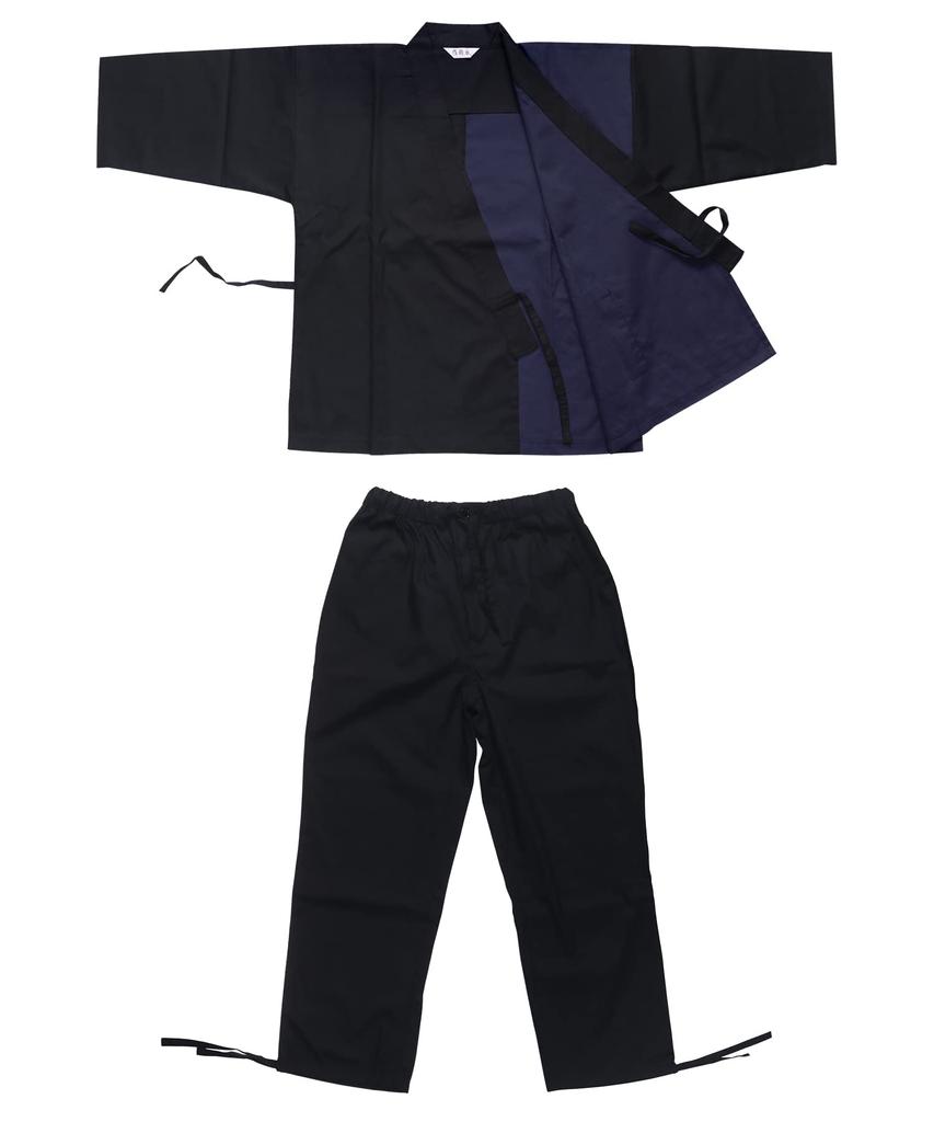 Switching Samue for Color [KYOETSU] Samue, Men, Two-tone (L, Black/navy)