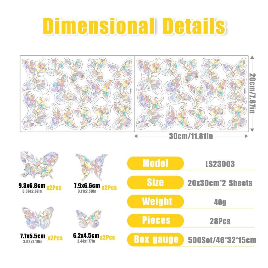 Colorful Rainbow Prism Butterfly Window Cling: Electrostatic Glass Decor & Sun Catcher