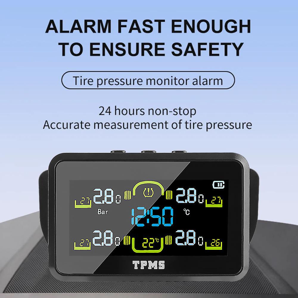 Car Tyre Pressure Monitor With 4 External Sensors Temperature Warning Fuel Save Tire Pressure Monitoring System Solar TPMS T14-1