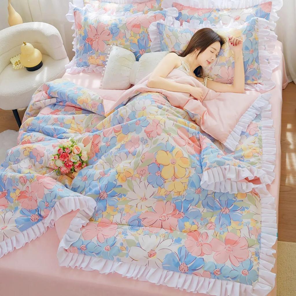 WTEMPO Retro Elegant Printed Large Size Simple Retro Foldable Blankets Fungus Edge Soft Students Dormitory Blankets All Seasons Lightweight Quilts