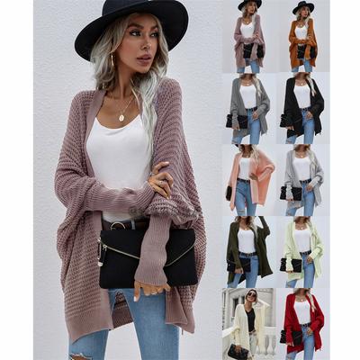 9-farbige 2024 Herbst und Winter Europäische und amerikanische neue Rundhals-Strickjacke für Damen, lockerer, einfarbiger Pullover
