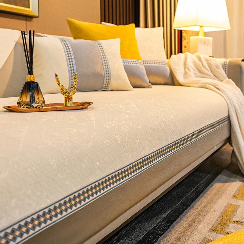 Light Luxury Solid Color Cover Sofa Cushion Four Seasons Universal Seat Cushion Winter Thickened Chenille Anti Slip Sofa Cover