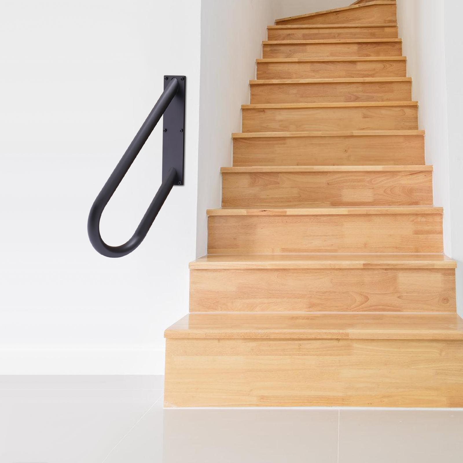 Wall Mount Handrail for Stairs, 20In U-Shaped Safety Hand Rail W/ Load Capacity 660 Lbs, Black Iron Stair Handrail for Elderly чёрный