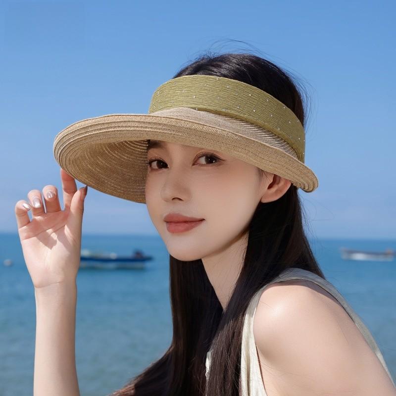 Summer Straw Hat With Wide Brim And Breathable Polyester For Outdoor Sun Protection