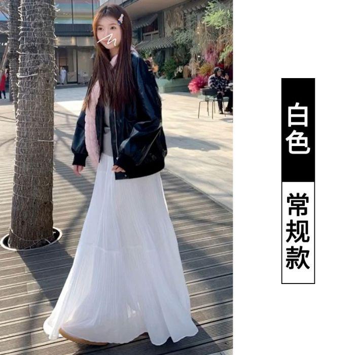 

Purple skirt women s spring and summer thin high waist thin big swing skirt pleated a word umbrella skirt cake medium and long skirt S