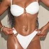 Dames Effen Kleur Tweedeelig Bikini Zwempak Set met Metalen Accenten