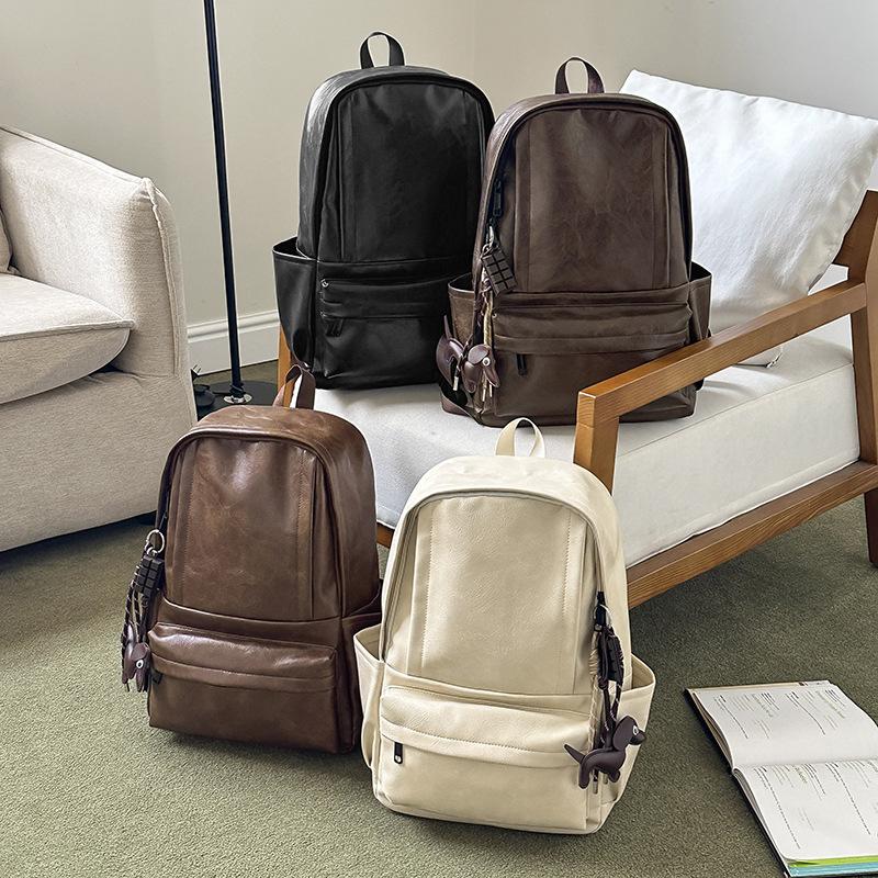 Schoolbag schoolbag men's and women's backpack soft leather computer bag leisure travel large capacity student schoolbag travel bag