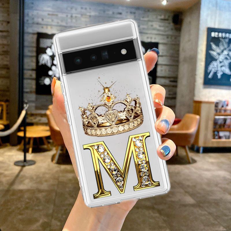 For Google Pixel 10 Pro 10A Phone Case Pixel 9 Pro XL Pixel 8 Pro 9A 8A 7A 7 6A 6 Pro Soft TPU Cover Diamond Crown Letter 26