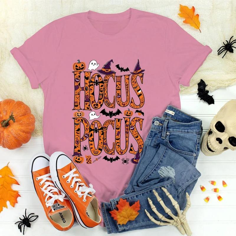 Fashion Hocus Pocus letter printed short sleeved Tshirt for Womens casual shirt summer Halloween round neck Tshirt