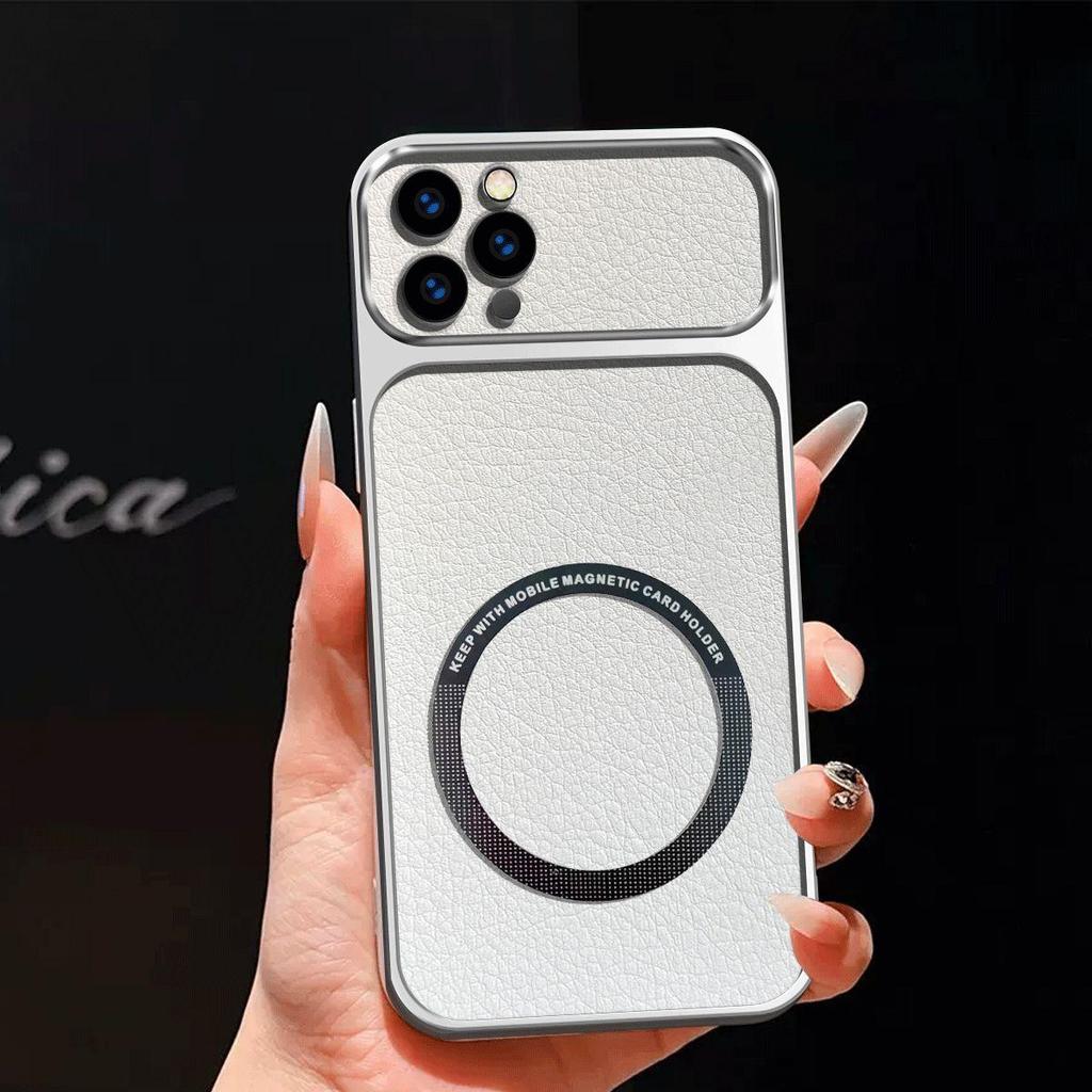 Upgraded Big Lens Protection Case for iPhone 16 ProMax,15 Pro,14 Pro,13 Pro Luxury Leather Casing with Magnetic Ring