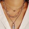 Creative Retro Multi-layer Peach Heart Necklace Fashionable Geometric Lock Pendant Necklace Women