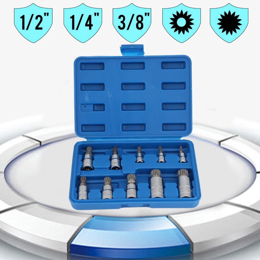 10PCS M4-M18 Triple Square Bit Socket Set Spline Bit Socket Tool Kit  Flywheel Fastener Removal