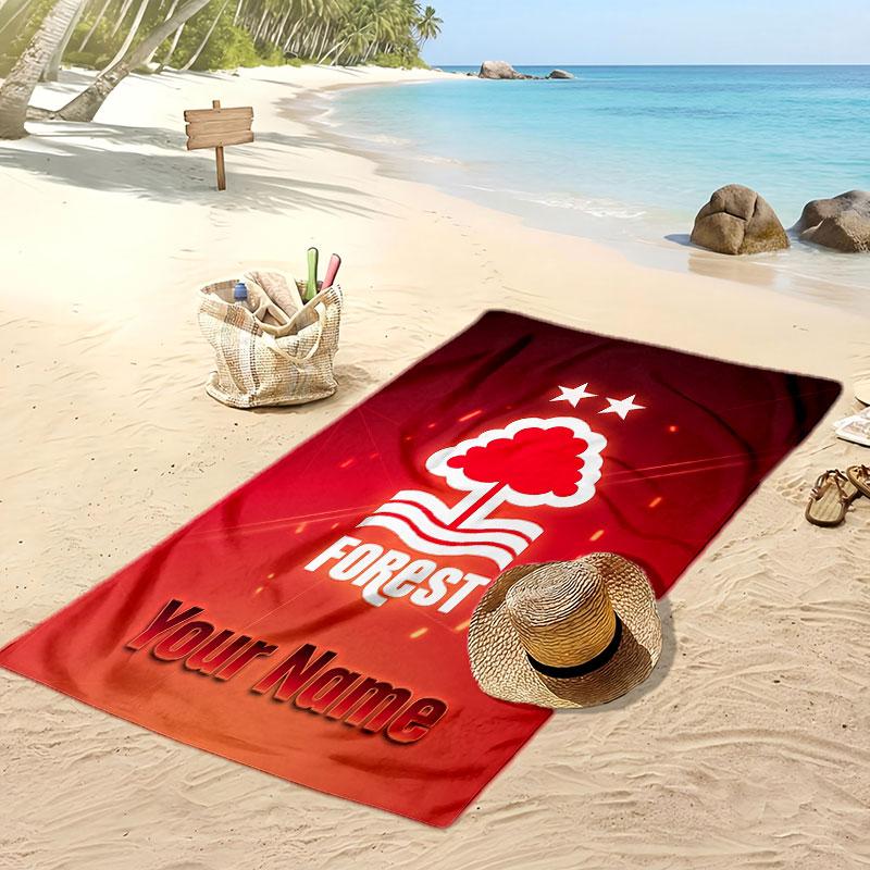 Nottingham Forest FC Personalized Printed Beach Towel Soccer Logo Support Custom Name Text Absorbent Towel For Sport Travel Special Gift