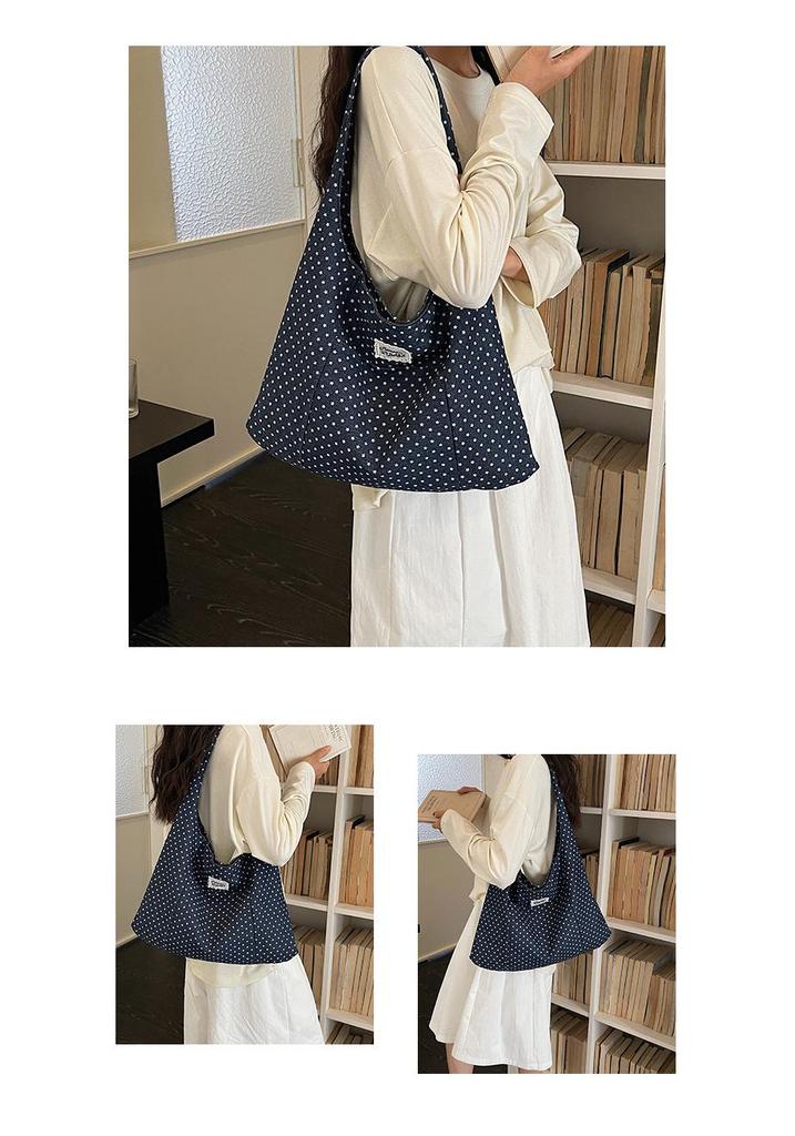 Women's Large Capacity Polka Dot Canvas Tote - Korean Style Commute and School Shoulder Bag
