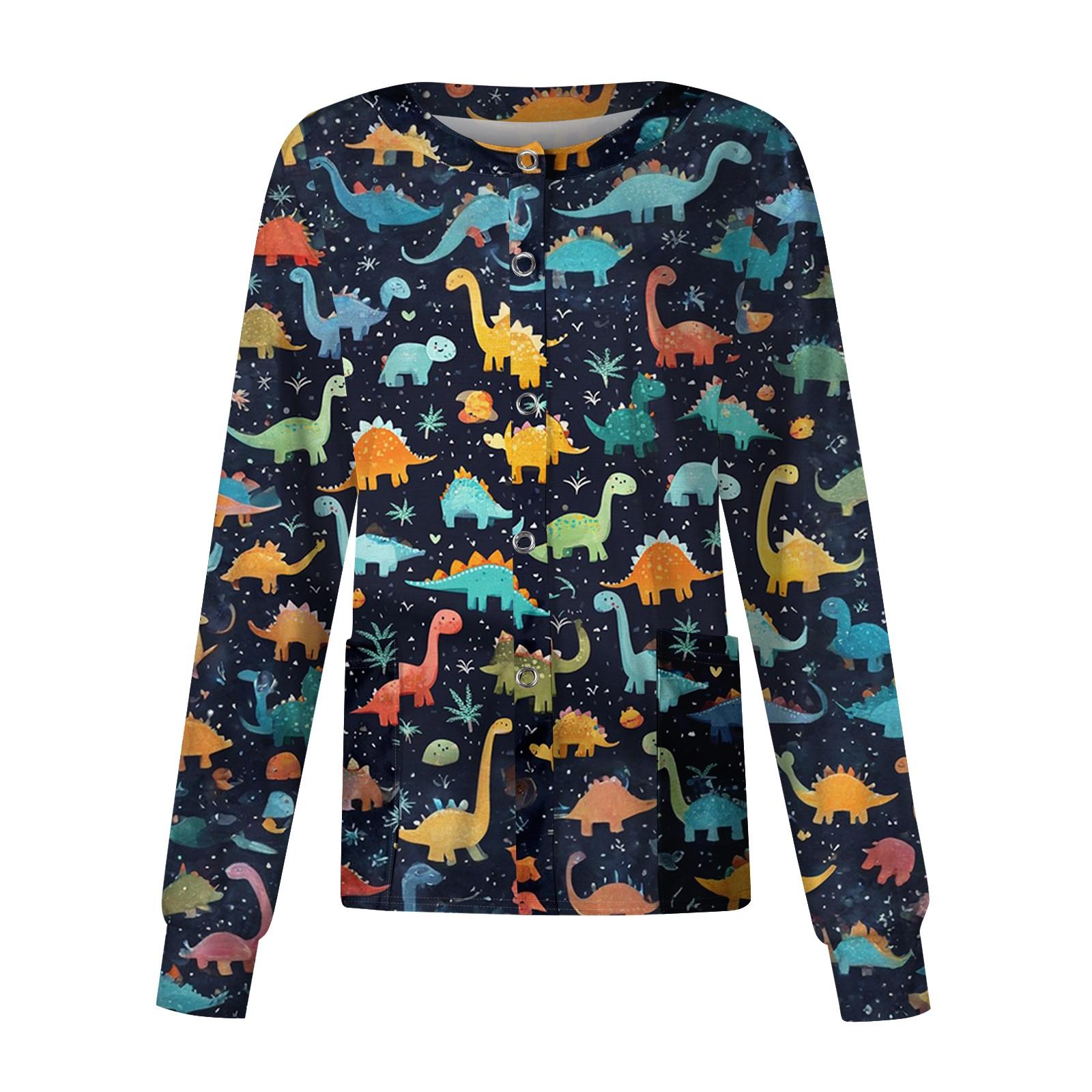 

Women s Casual Long-sleeved Single-breasted Animal-printed Protective Suit Cardigan L синій