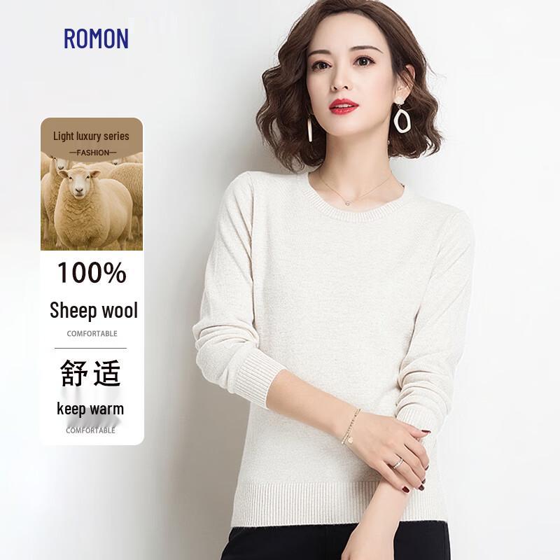 Luomeng Women's 100% Merino Wool Crew Neck Sweater