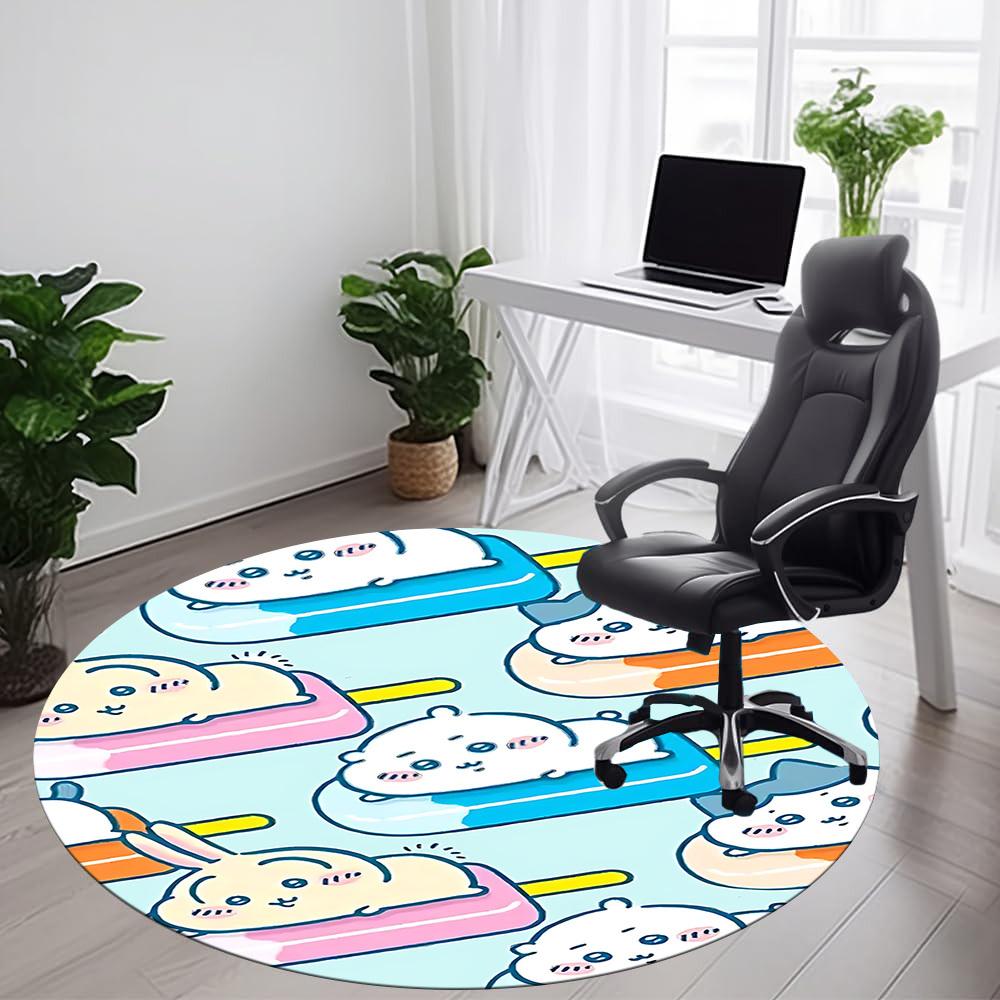 1PC Chiikawa Office Round Area Rug Suitable For Office, Under Office Chairs Bedroom Living Room Home Decor, Room Deco T1224009
