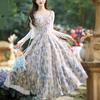 Women's French Blue Floral Strappy Maxi Dress & Waist-Cinched Skirt Cardigan Set - New Arrival for Spring/Summer 2026.