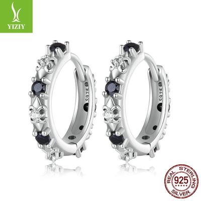 Silver Ziyun Black Zircon Iris Retro Relief Texture 925 Silver Earrings for Women