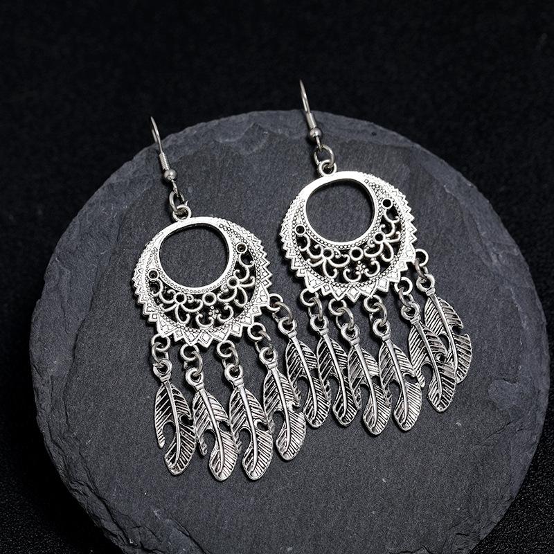 Retro Tibetan silver fringed earrings women's long temperament versatile earrings fashion personality vacation earrings