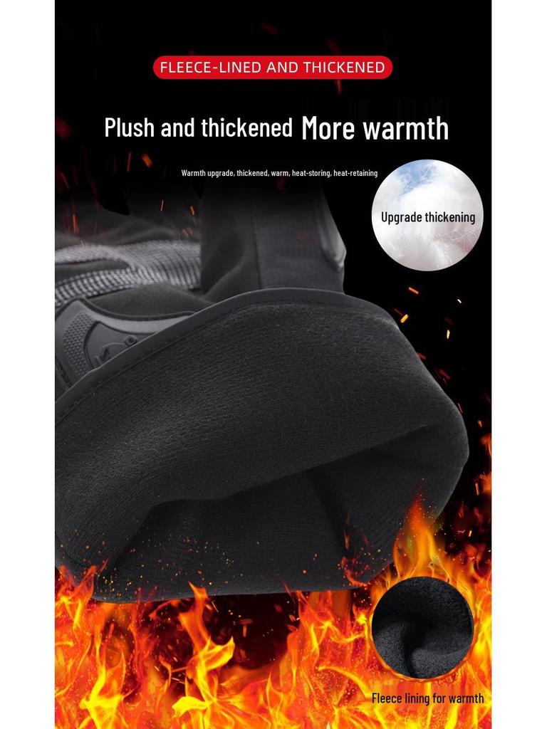 Windproof Full-Finger Motorcycle Gloves: Velvet-Lined, Non-Slip for Off-Road Riding In Winter/Autumn