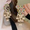 Retro Peacock Luxury Ethnic Style Personality Exaggerated Earrings Pearl Bell Fringed Earrings Women