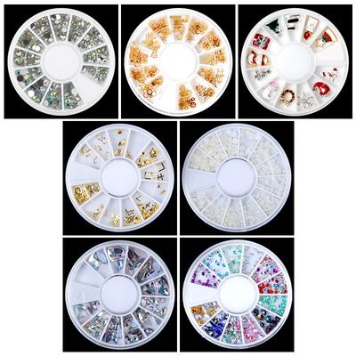9 Stile Glitzer Gold Silber Bunte Kristall Nagel Strass Nieten 3D Nail Art Dekorationen Gemischte Accessoires im Rad