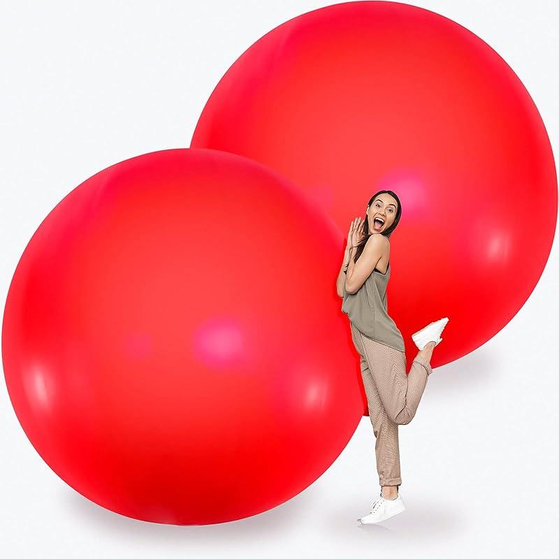 Leitee 2 Pcs 72 Inch Giant Balloons Round Latex Large Human Egg Jumbo Balloons Inflatable Air Decorations for Birthday Party Wedding Engagement(Red)