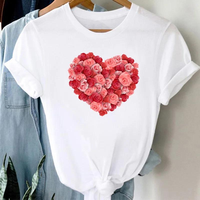 New Bicycle Flower Love Retro Loose Simple Cute Half Sleeve Short Sleeve T-shirt Woman Summer fashion polyester fabric