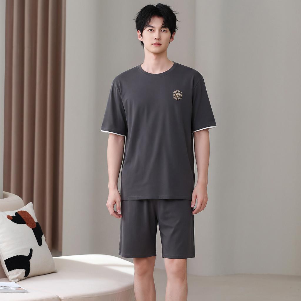 Pajamas men's summer pure cotton 1011 new short-sleeved five-point pants plus size heroic loungewear summer