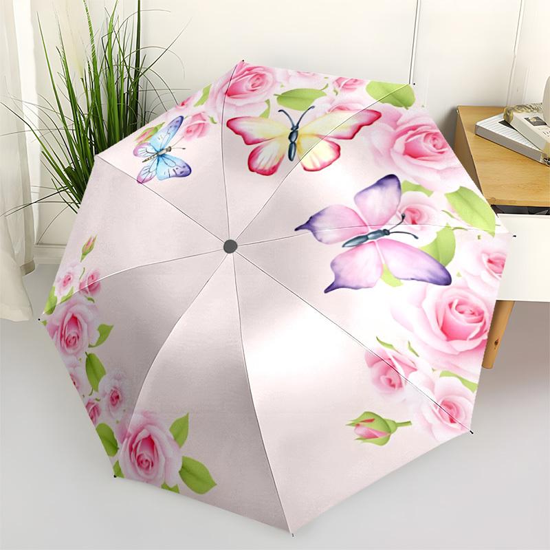 1pc Floral Butterflies Automatic Folding Umbrella - Portable Collapsible 8-Rib Umbrella for All Seasons Yy251119206