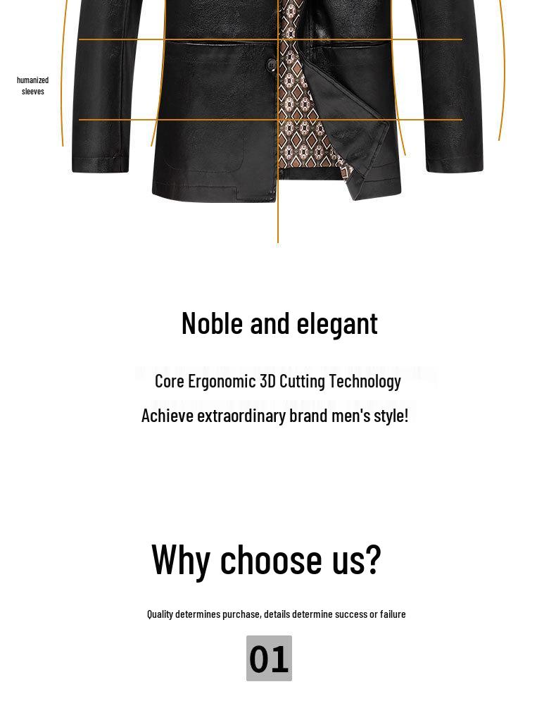 Skórzana Kurtka Męska Duży Rozmiar dla Średniego Wieku i Starszych z Klapami - Wiosna i Jesień