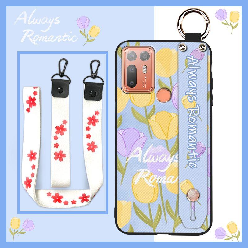 Back Cover Protective Phone Case For HTC Desire 20 Plus/D20+ Lanyard Kickstand Silicone Wrist Strap Oil Painting Ring