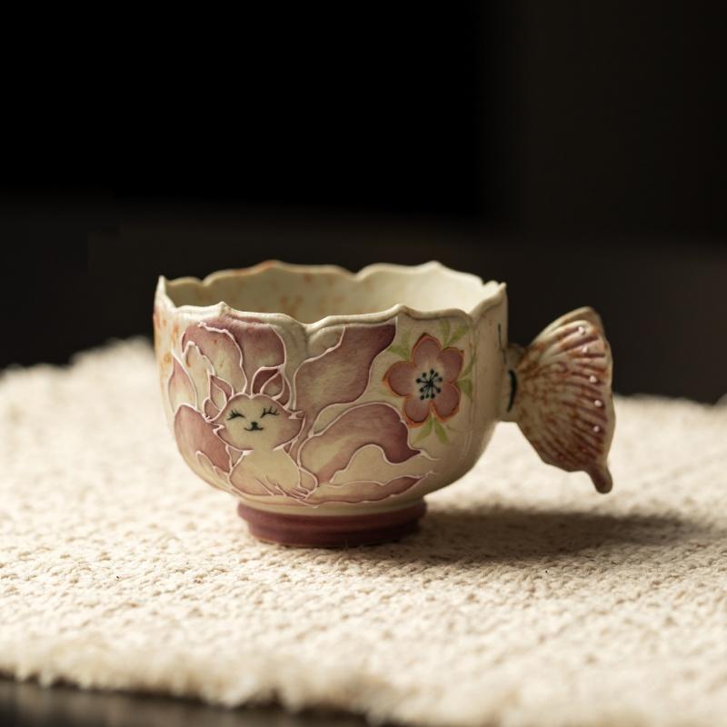 

100ml Pure Hand Drawn Nine Tailed Fox Ceramic Teacup Creative Butterfly Large Master Cup Women s Exclusive Tea Cup Tea Ceremony 200ml