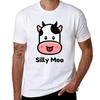 Silly Moo Cow Cartoon Tshirt Basic Casual Short Sleeve Cotton Shirt