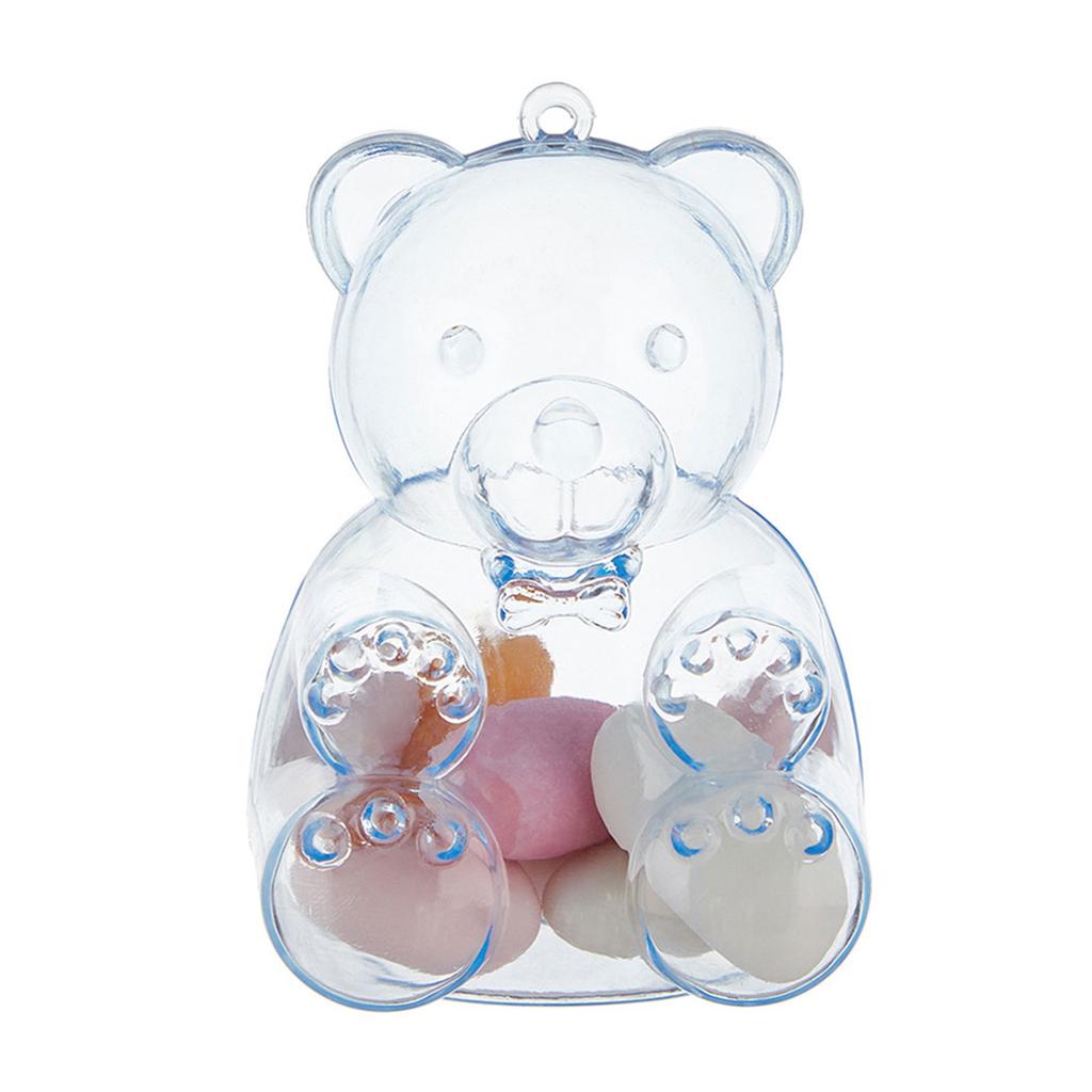 Sett med 12 bjørneformede godteribeholdere klare plastoppbevaringsbokser for godteri med lokk gjennomsiktig smykkeemballasjeetui