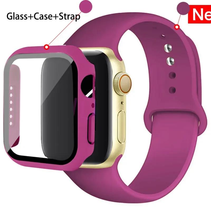 Szkło + etui + pasek do zegarka Apple Watch 44 mm 45 mm 42 mm 41 mm 40 mm 38 mm Silikonowy pasek do zegarka Bransoleta iWatch seria 8 9 7 6 5 4 3 SE